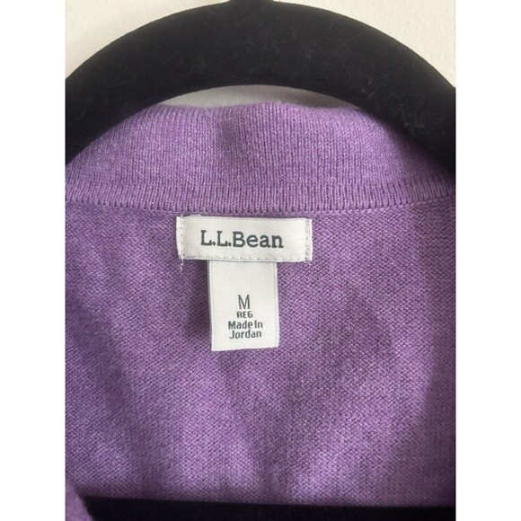 LL Bean Womens Medium Cotton Cashmere Sweater Polo V Neck Purple Preppy Outdoor - Picture 2 of 6